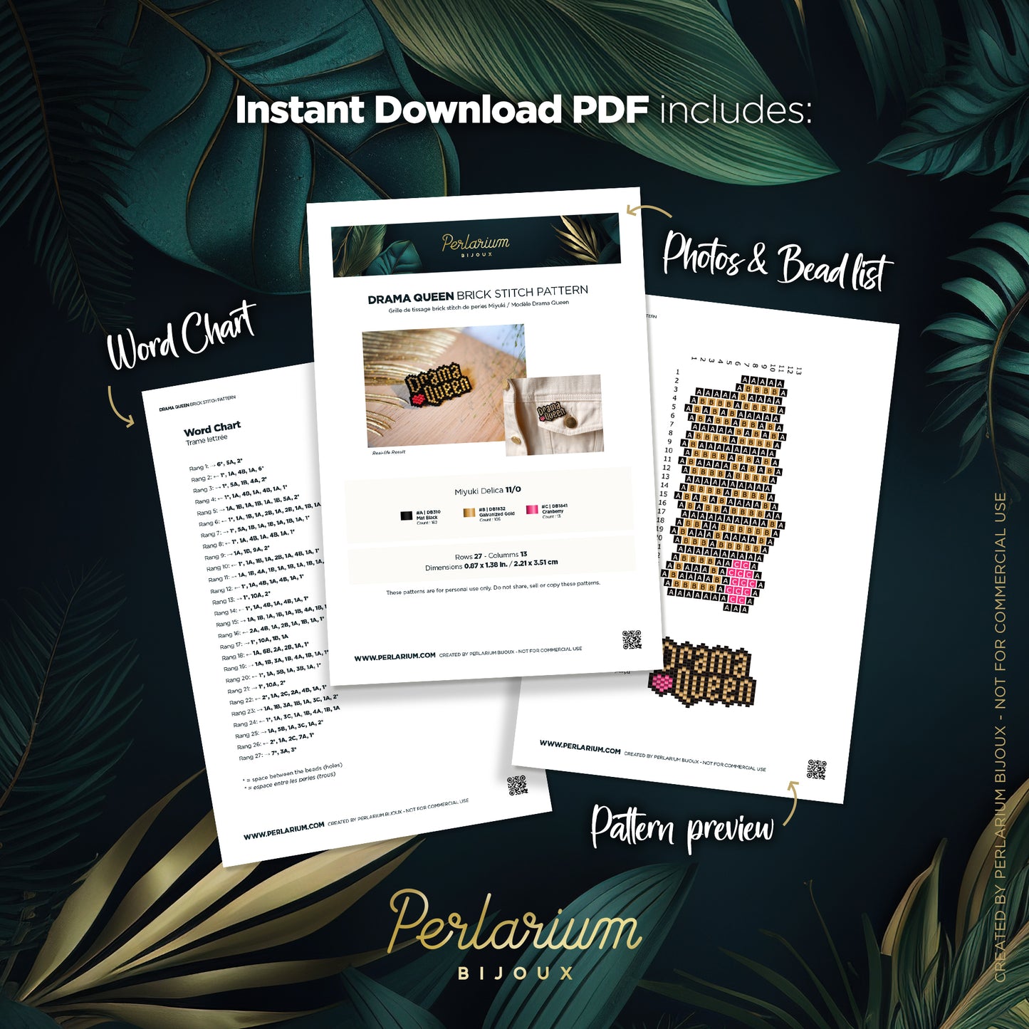 Diagramme PDF Brick Stitch Drama Queen